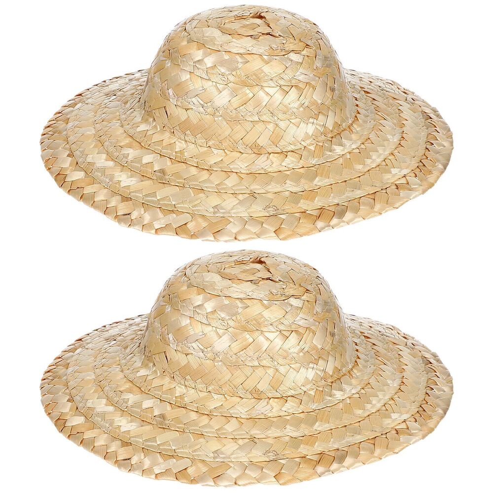3703 Mini Straw Hats 2pcs Mini Sombrero Hats Doll Dress Up Straw Woven Hat